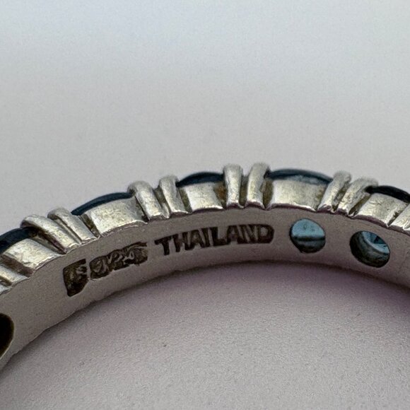 Sterling Silver 925 Blue Topaz Prong Set Eternity Band Stackable Ring Size 7 - Picture 7 of 9